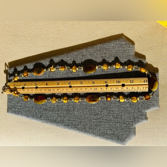 Venetian Murano Gold Glass Foil Beads with Agates Necklace 24" - Picture 5 of 8